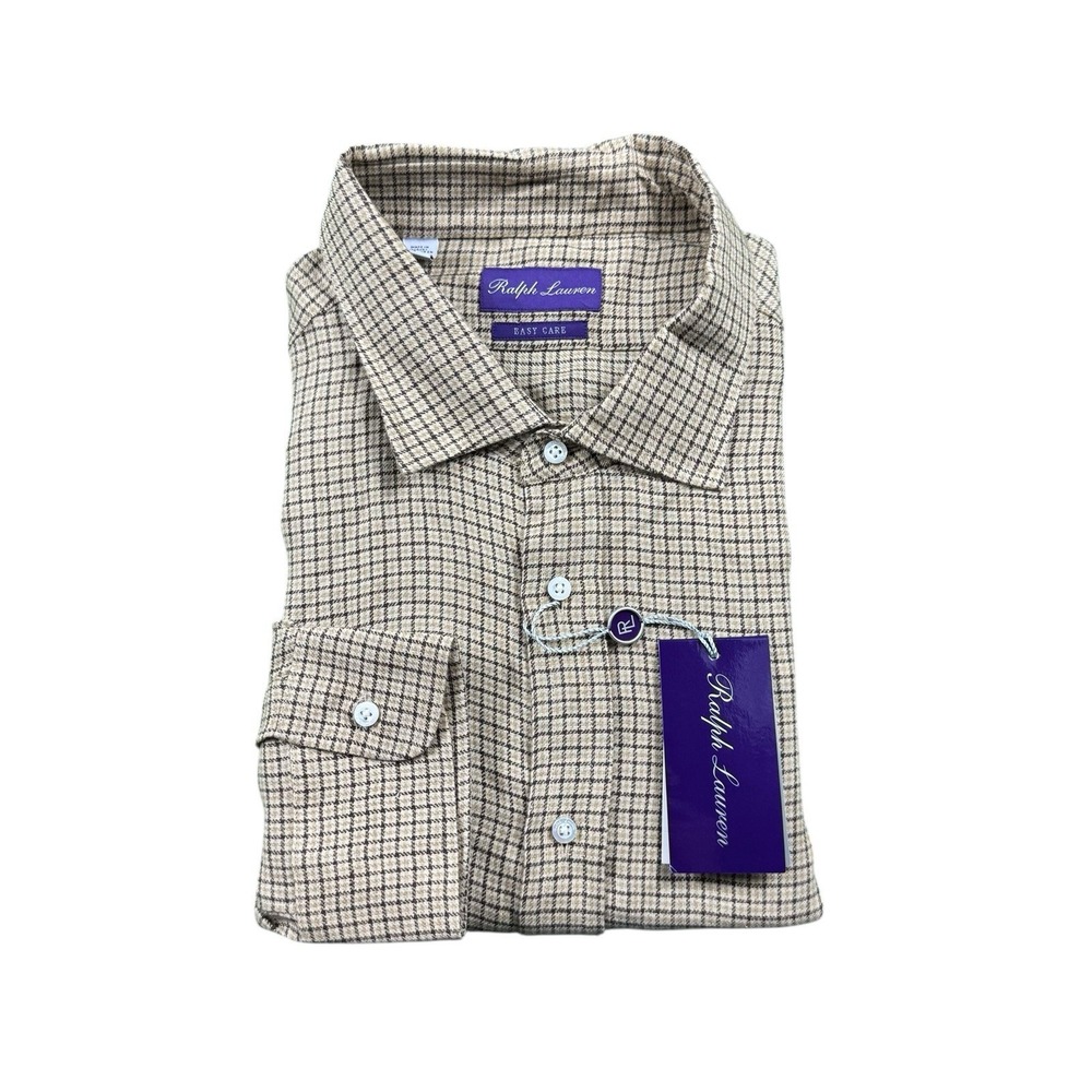 Ralph Lauren Purple Label Brown Check Houndstooth Linen Shirt Mens 2XL NWT